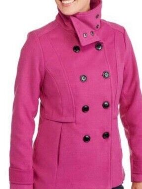 fresh Double-Breasted Fuschia Pink Pea Coat